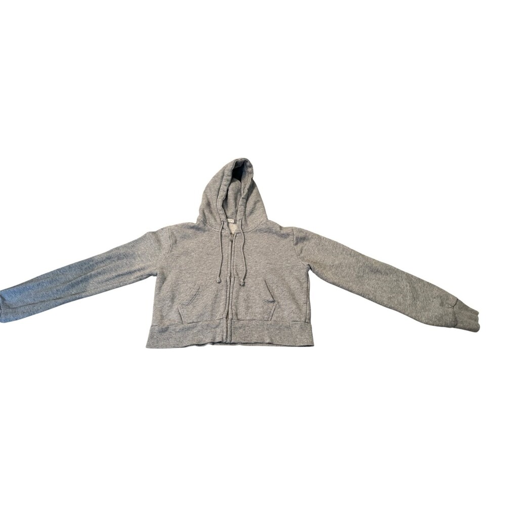Brandy Melville John Galt Zip-Up Hoodie Jacket Gray Cropped OS